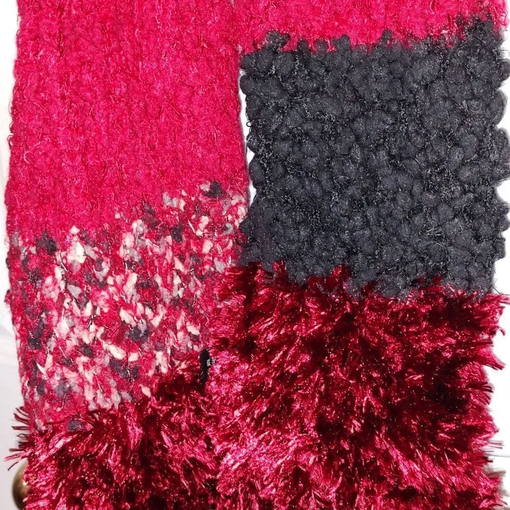 Cejon red black scarf soft fuzzy multi texture scarf